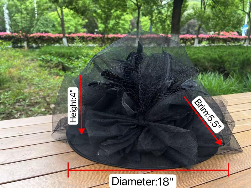 SAFERIN Womens Church Dress Wedding Veil Floral Tea Party Hat Black Feather Mesh Flower Free Size - Image 2